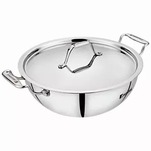 Bergner Stainless Steel Triply Deep Fry Pan Wok Kadhai With Lid 2.3 L 20 cm - Picture 1 of 7