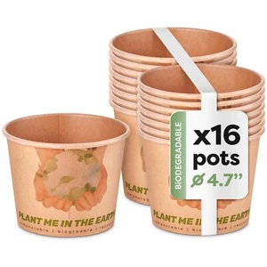 Biodegradable Plant Pots Set of 16 Planters for Outdoor Plants Best - Picture 1 of 6