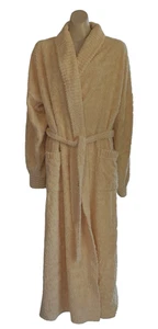 Supertex Chenille Long Bath Robe Sz XL Wrap Over Gown Pockets Tie Belt Yellow - Picture 1 of 11