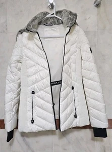 Nautica Puffer Winter Jacket Womens Size EUR S Fits 8 10 White Faux Fur Hooded - Picture 1 of 10