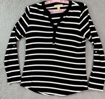 Michael Kors Mujer Suéter Punto Top Medio Negro Blanco Rayas Elástico Foto 1 de 4