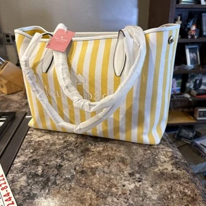 Kate Spade New York Street Tasche gelb/weiß gestreift Canvas Leder HAT EINEN FLECK👀 - Bild 1 von 16