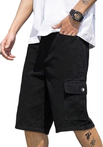 Men's Straight Leg High Waist Denim Cargo Shorts with Pockets,comfortable - Picture 1 of 35