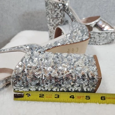 Женщин лакированная кожа лодыжки ремень коренастый высоких каблуках платформе туфли блестки размер 9 - Изображение 1 из 4