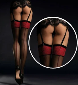 Medias de correa FIORE SCARLET con costura roja 20 DEN lavado atractivo patrón sensual - Imagen 1 de 5