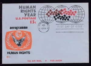 1968 Human Rights airmail aerogramme 13c Sc UC42 FDC with Cachet Craft cachet UA - Picture 1 of 1