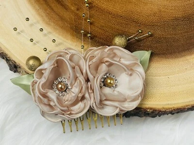 Peine de pelo borde quemado flores clips cabello accesorios nupciales champán desnudo Foto 1 de 3