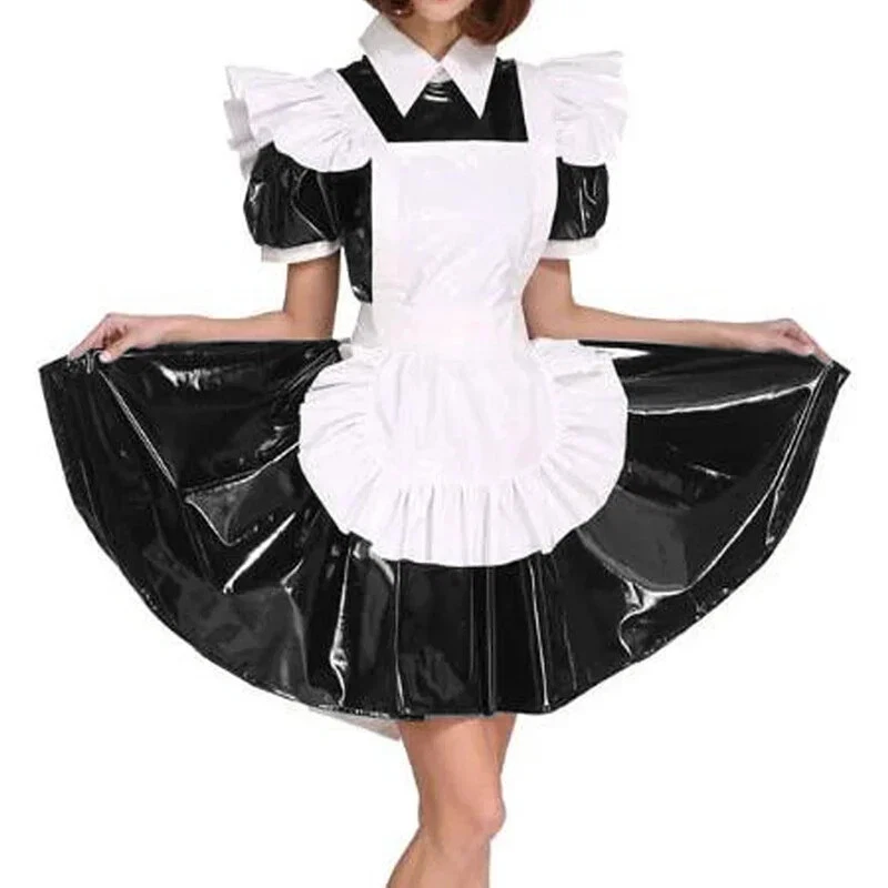 Fetiche PVC Cuero Vestido de Mucama Línea A Disfraz de Mucama Sissy Camarera Fiesta Uniforme Foto 1 de 3