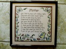 Vtg Framed Needlepoint Beautiful Tribute to MOTHER  - Great Gift for Mom