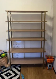 Oak & metal shelving shelves bookcase storage sitting room lounge display books - Picture 1 of 3