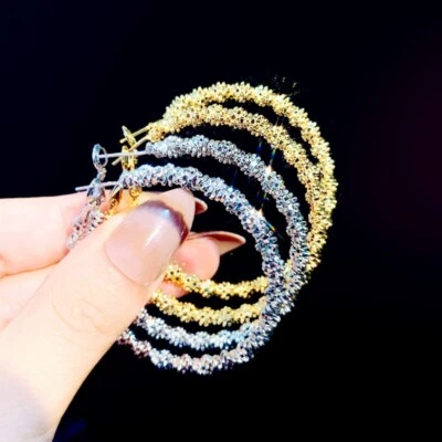 18K White Gold & Yellow Gold Filled Twisted Band Fashion Hoop Earrings - Image 1 of 4