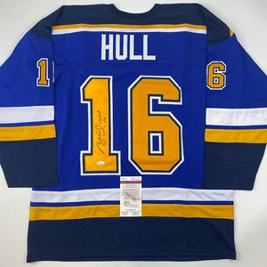 Autographed/Signed Brett Hull St. Louis Blue Yellow Numbers Jersey JSA COA - Picture 1 of 4