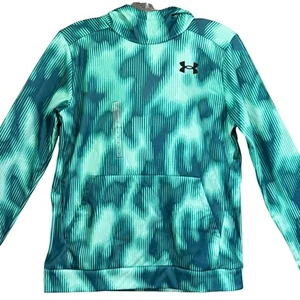 Under Armour Boys Youth Large Fleece Lined Green Printed Striped Hoodie - Picture 1 of 7