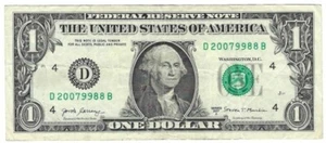 2007 Year - Sept 9th Birthday Note Fancy Serial Number One Dollar Bill 9/9/2007 - Picture 1 of 2