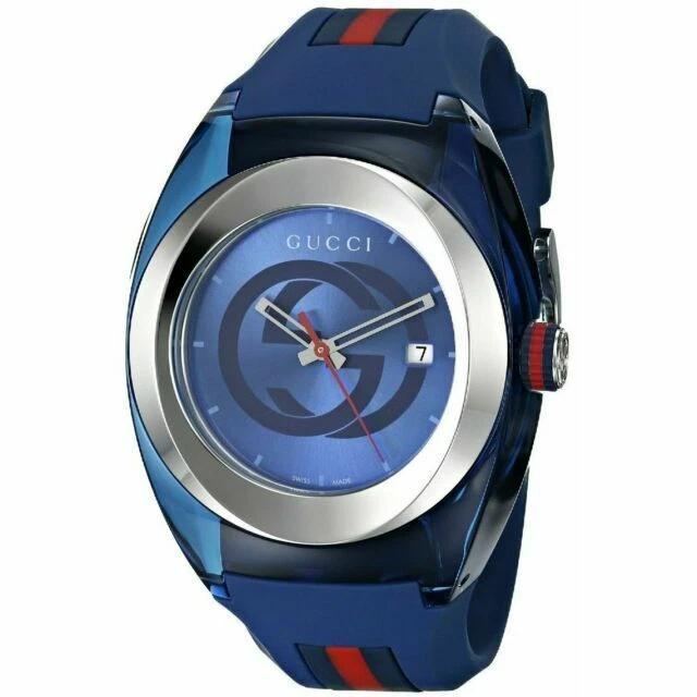 Gucci YA137104 Sync Blue Dial Silicone Strap Men's Watch - Blue