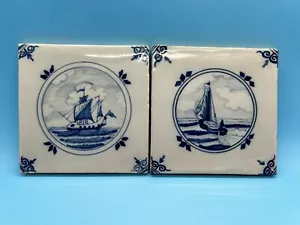 2 baldosas antiguas firmadas holandesas Delft azules reales Tichelaar Makkum veleros RARAS - Imagen 1 de 15