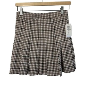 NWT Hippie Rose Brown Cream Gingham Plaid Varsity Pleated Skirt Girls Size Small - Picture 1 of 7