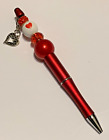 Beaded Pen, "Red Pen with Heart Charm" Black ink, Extra Ink Refill Included