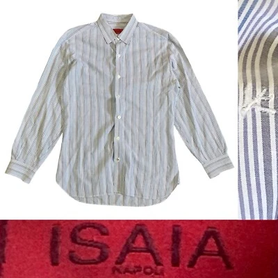 Camisa de vestir Isaia Napoli abotonada L/S para hombre talla 16 1/2 - 42 en rayas grises Foto 1 de 4