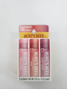 Burt's Bees Tinted Lip Balm - Set of 3 - Pink Blossom, Rose, Sweet Violet - NEW - Picture 1 of 3