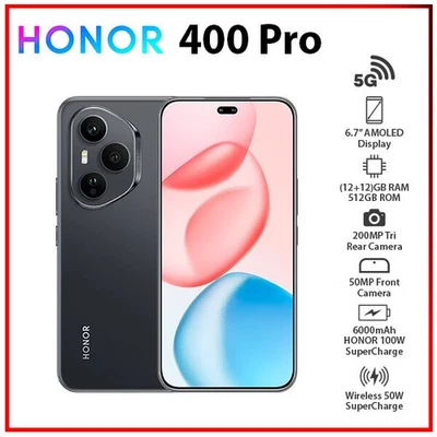 Honor 400 Pro 5G BLACK 12GB+512GB Dual SIM Unlocked Android Cell Phone New - Image 1 of 4