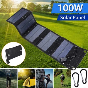 Foldable 100W Solar Panel Solar Panel PowerBank Mobile Phone USB Charger Camping - Picture 1 of 13