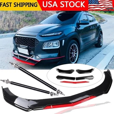 Front Bumper Lip Splitter Lower Spoiler Body Black+Red For Hyundai Kona 2018-24 Foto 1 de 4