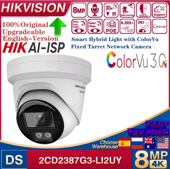 Hikvision DS-2CD2387G3-LI2UY 8MP ColorVu 3.0 Smart Hybrid Light Turret IP Camera