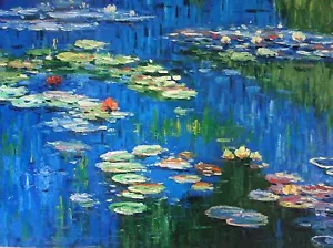 Claude Monet Lillies Pintura al óleo 30x20 NO es un póster impreso. Encuadre de caja disponible - Imagen 1 de 1