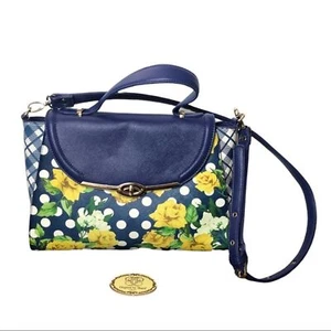 Sharif Blue White Polka Dot Yellow Floral Crossbody Shoulder Handbag Bag - Picture 1 of 12