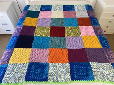 Manta de ganchillo hecha a mano colorida acrílica abuela cuadrados 160 cm² Foto 1 de 4