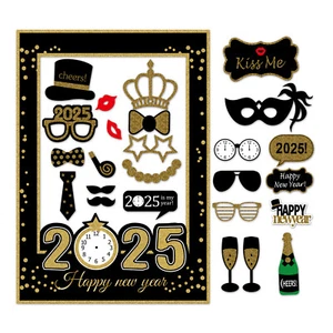 26PCS 2025 Happy New Year's Eve Party Photo Booth Props With Photo Frame - Picture 1 of 5