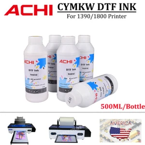 ACHI DTF Ink 500ml Ink 5 Color YMCKW For DTF 1390/1800 Pinter Printing Clothes - Picture 1 of 8