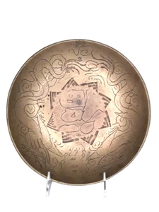 Antique Chinese Chased brass shallow Bowl with Dragons - Picture 1 of 5