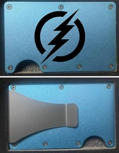 CUSTOM "THE FLASH LOGO" ENGRAVED SLIM MINIMALIST WALLET - DEEP BLUE - Picture 1 of 6
