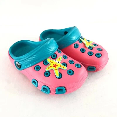 Toddler Girls Rubber Clogs Slip On Water Friendly Starfish Pink Blue 26 US 9 - Image 1 of 4