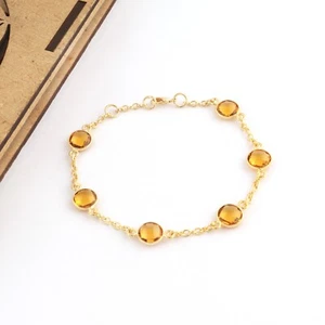 Checker Cut Hydro Quartz Chalcedony 24k Gold Plated Lobster Lock Chain Bracelets - Picture 1 of 20