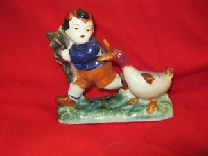 Pristine Little Boy Holding Puppy + Goose Vintage Occupied Japan 1946-1956 - Picture 1 of 3