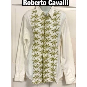 Roberto Cavalli weißes Baumwollhemd mit Knopfleiste und Stickerei vorne Gr. 14 - Bild 1 von 6