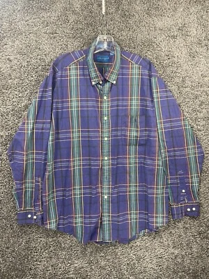 Camisa de vestir vintage TownCraft para hombre XL alta 17-17,5 púrpura a cuadros con botones Foto 1 de 4