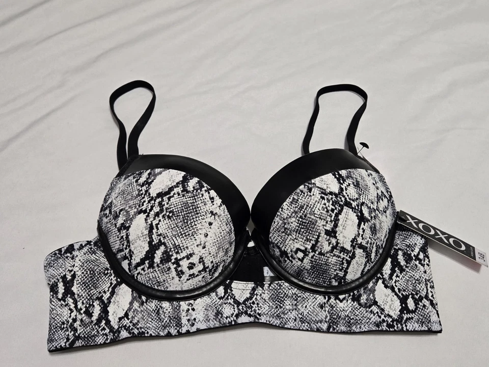 XOXO Sexy Sujetador Push Up Acolchado Negro Blanco Estampado de Reptiles Con Aros 34B ¡Nuevo! Foto 1 de 4