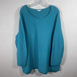 Maglione donna Talbots 2X verde bluastro cotone a costine comodo accogliente - Foto 1 di 5
