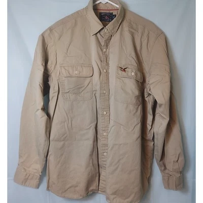Camisa American Living XXL Para Hombre Abotonada Manga Larga Beige Águila Mezcla Algodón Foto 1 de 4