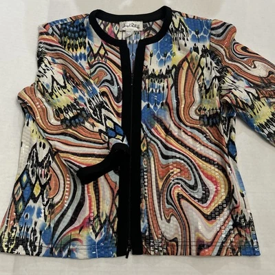 Joseph Ribkoff Mujer Talla 14 Chaqueta Blusa Lentejuelas Abstracto Cremallera Completa Foto 1 de 4