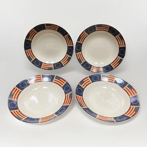 Lot of 4 Coventry Liberty Soup Or Salad Bowls USA Flag Patriotic 9” Stoneware - Picture 1 of 11