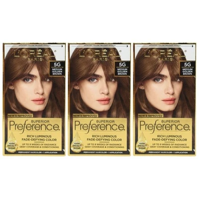 Paquete de 3 - Color de cabello L'Oreal Paris Preferencia Superior, 5G marrón dorado medio Foto 1 de 4