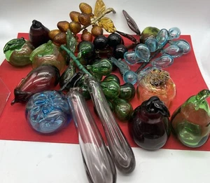 Lot Of 14 Hand Blown Glass 4 Grape Vine, 10 Fruit An Vegetables  (4) Are Chipped - Picture 1 of 21