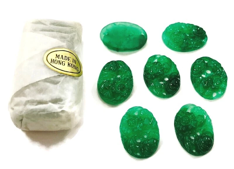 12 Vintage Hong Kong Jade Verde Resina Floral 18x13mm. Camafeos de cabujón ovalados 278PT Foto 1 de 4