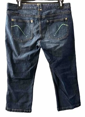 Pantalones de mezclilla Guess Capri pierna ancha I Love Guess verde para mujer talla 30 Foto 1 de 4