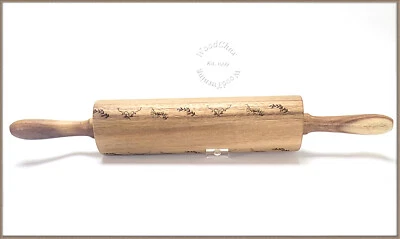 Acacia Wood Rolling Pin 17" Dough Handmade Laser Engraved Customized 310 - Image 1 of 4